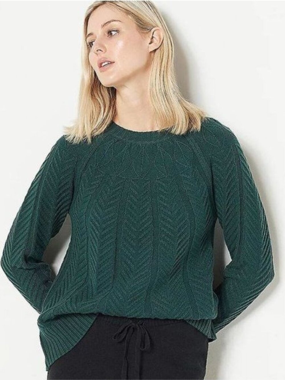 Jason Wu | Floral Cable Crewneck Sweater Green Evergreen